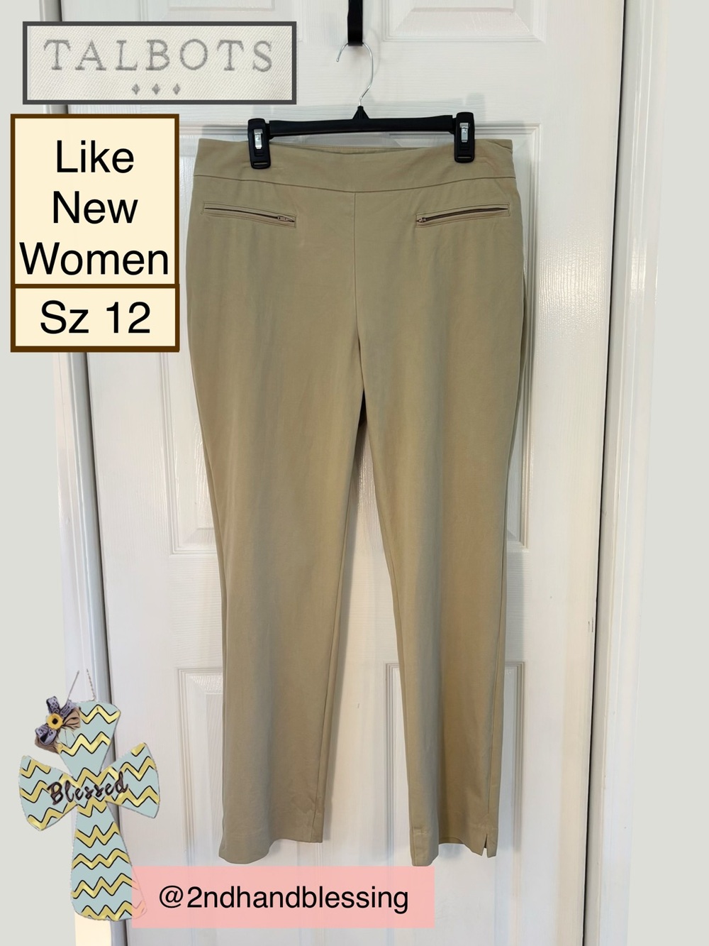 Like New Talbots Women Straight-Leg Dress Pants Sz 12, Side Zip, Olive/Khaki